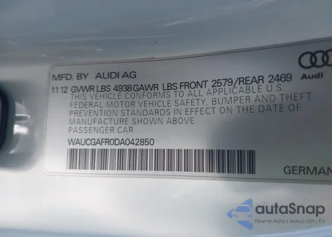 2013 Audi S5 3.0T Premium Plus из США, поврежденный, VIN WAUCGAFR0DA042850